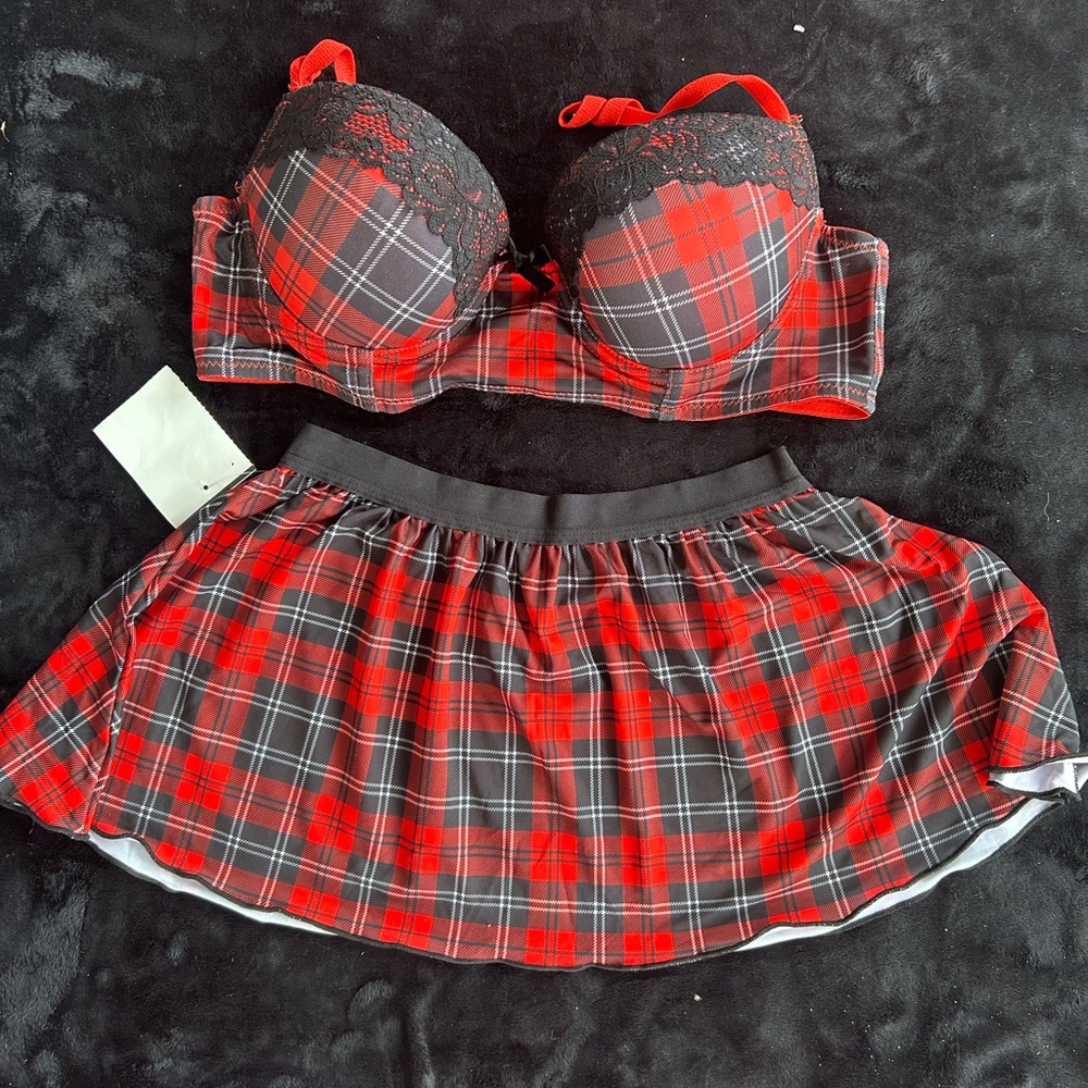 Plaid Red and Black Lingerie Set
